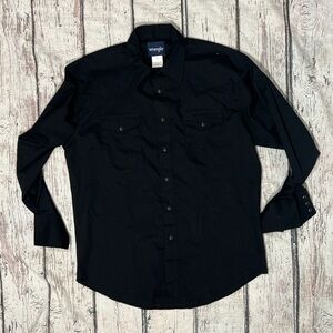 VTG Wrangler Western Long Sleeve Black Grunge Country Cowboys Shirt Mens